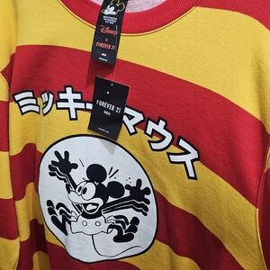 Red and Yellow Striped Mickey Mouse Sweatshirt